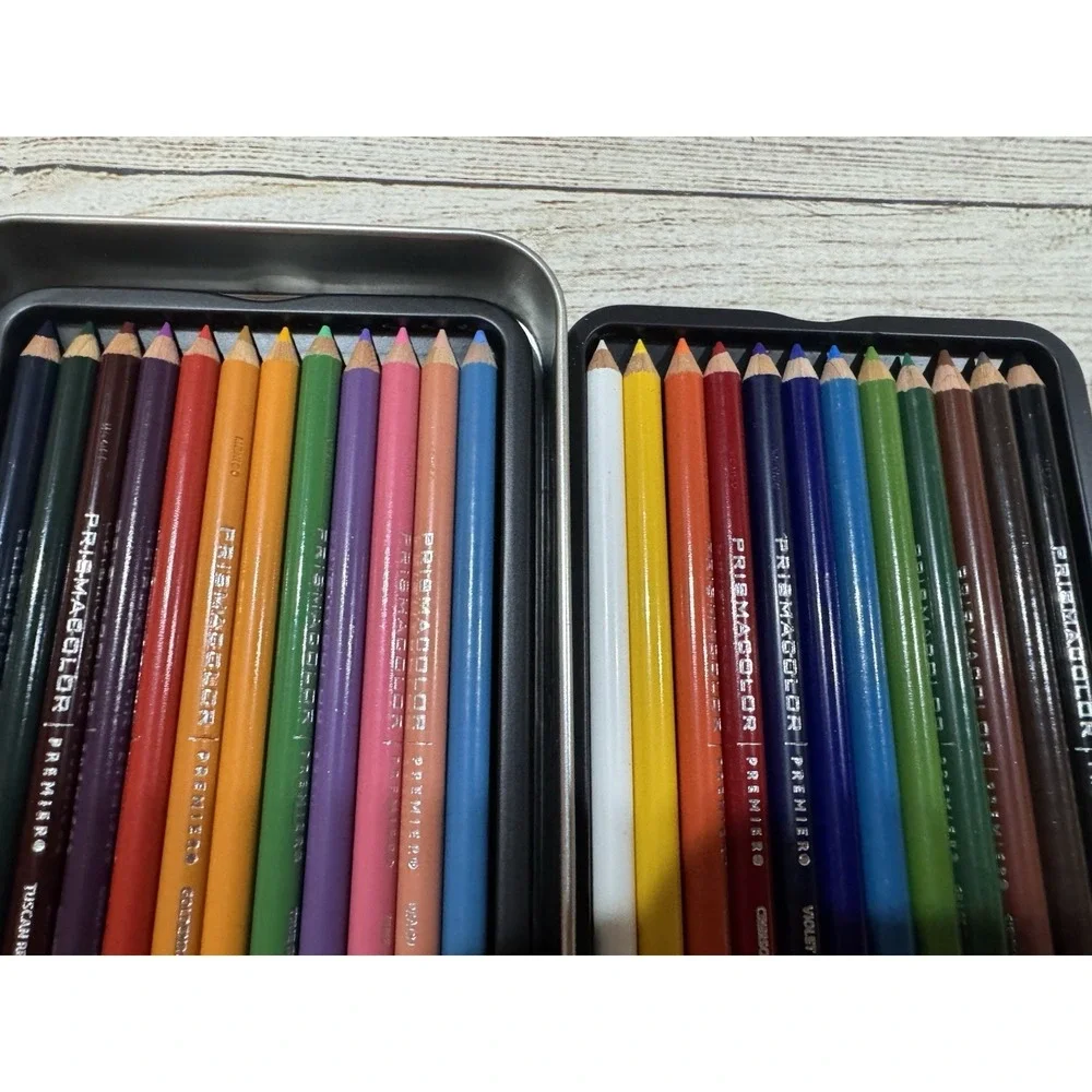 Prismacolor 24 Colored Pencils Open Tin Smooth Color Unused Tub18
